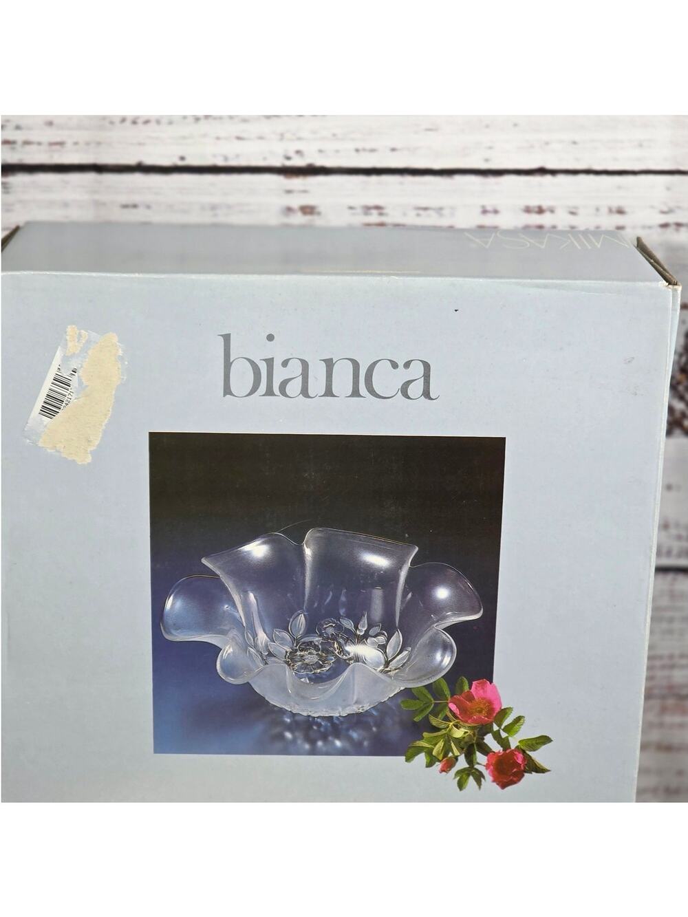 VTG Walther-Glass Bianca Frosted Floral Serving Pedestal Bowl in Original Box